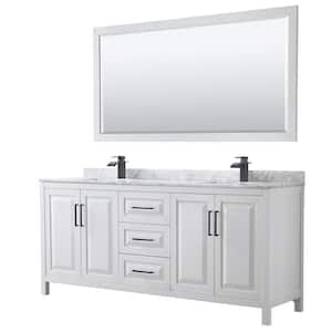 Daria 80 in. W x 22 in. D x 35.75 in. H Double Bath Vanity in White with White Carrara Marble Top and 70 in. Mirror