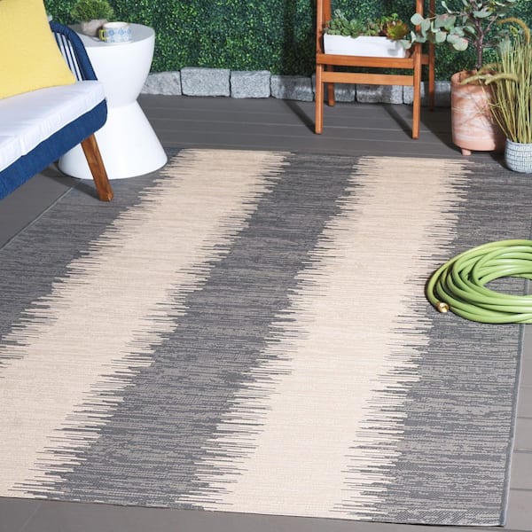 Courtyard Beige/Anthracite 7 ft. x 10 ft. Striped Modern Indoor/Outdoor Area Rug
