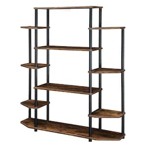 52.5 in. Barnwood and Black Metal 10-Shelf Etagere Bookcase with Open Back