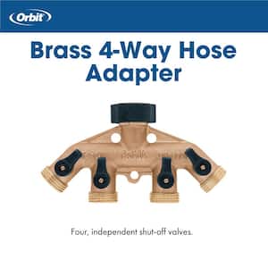 Heavy-Duty Brass 4-Way Shut-Off Hose Faucet Manifold Hose Connector