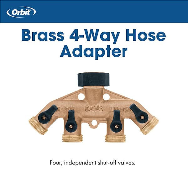 Heavy-Duty Brass 4-Way Shut-Off Hose Faucet Manifold Hose Connector