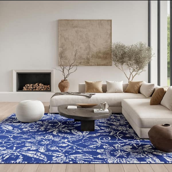 Whimsicle Navy 8 ft. x 10 ft. Floral Contemporary Area Rug