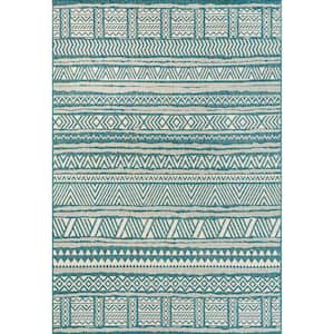 Abbey Tribal Striped Green 8 ft. x 10 ft. Indoor/Outdoor Area Rug