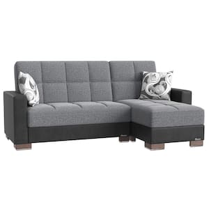 Basics Collection Grey/Black Convertible L-Shaped Sofa Bed Sectional With Reversible Chaise 3-Seater With Storage