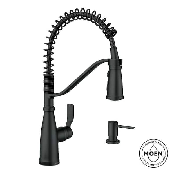 Nolia Single-Handle Pre-Rinse Spring Pulldown Sprayer Kitchen Faucet with Power Boost in Matte Black