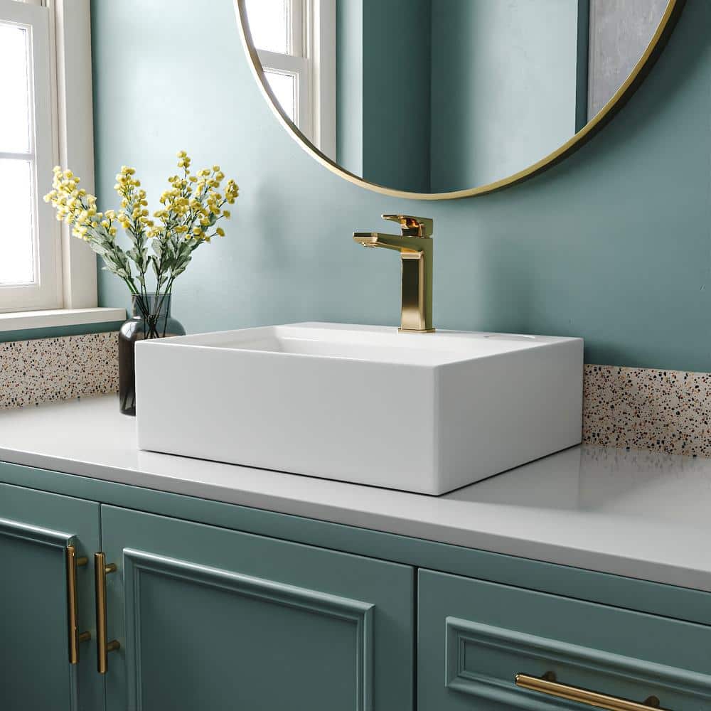 20.5'' White Ceramic Rectangular Vessel Bathroom Sink