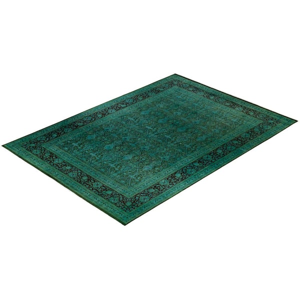 Overdyed Green 9 ft. 1 x 14 ft. Wool Indoor Area Rug