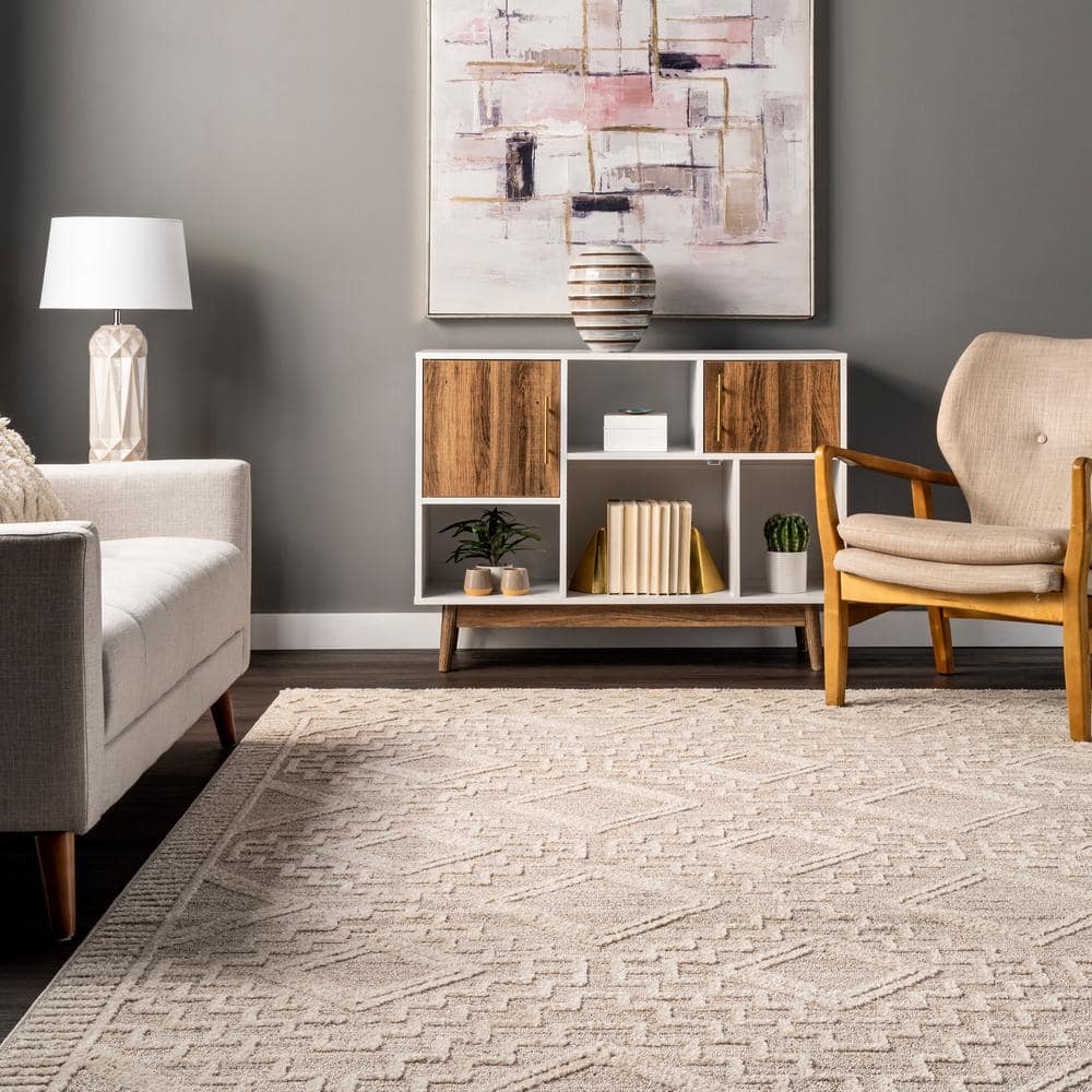 Cameron High Low Moroccan Textured 5'x8' Area Rug in Beige