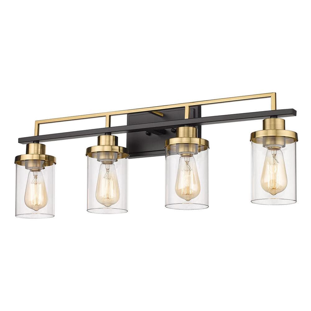 29.3 in. 4-Light Black and Gold Vanity Light with Clear Glass Shade price history on PriceWatchPro