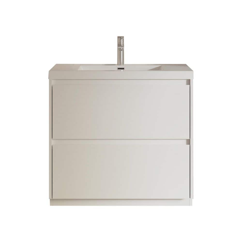 Angela-T 36 in. Single HG. White Bath Vanity Free Standing Vanities with Gloss White Resin Stone Top 2-Drawers price history on PriceWatchPro