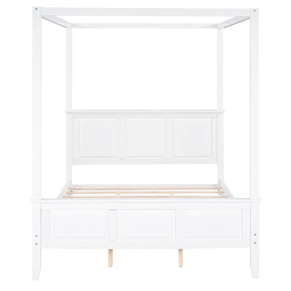 STICKON 83.5 in. W White Queen Size Nonupholstered Wood Frame Canopy Bed HYMHD04281043 The