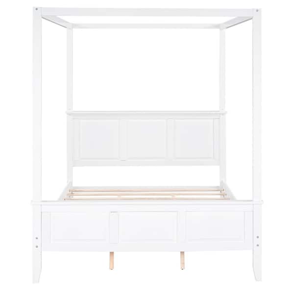 STICKON 83.5 in. W White Queen Size Non-upholstered Wood Frame Canopy Bed