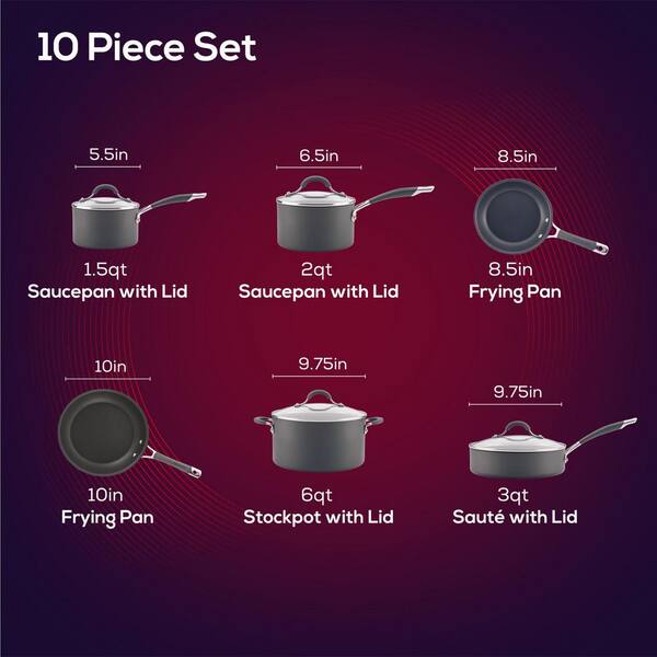 Circulon Elementum Hard-Anodized Nonstick Cookware Set, 10-Piece, Gray