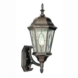 Villa Nueva 1-Light Bronze Outdoor Wall Light Fixture with Stained Glass