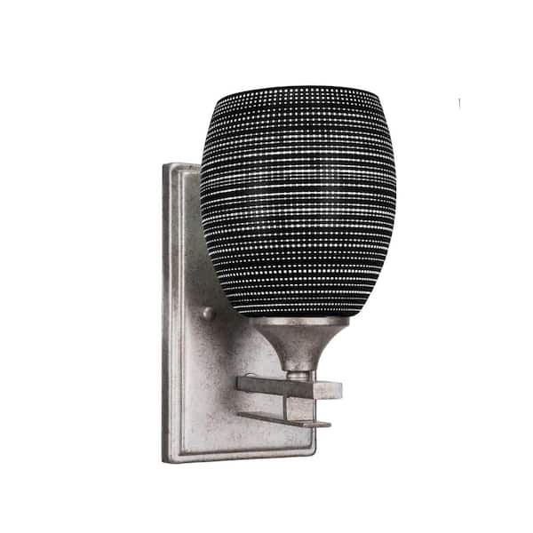 Unbranded Ontario 5.5 in. 1 Light Wall Sconce Aged Silver 5 in. Black Matrix Glass Shade