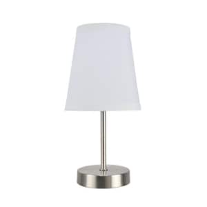 10 in. Satin Nickel Candlestick Table Lamp with Hardback Empire Lamp Shade in White