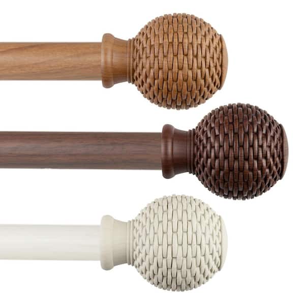EMOH 1" dia Adjustable Single Faux Wood Curtain Rod 120-170 inch in Dark Walnut with Noelle Finials