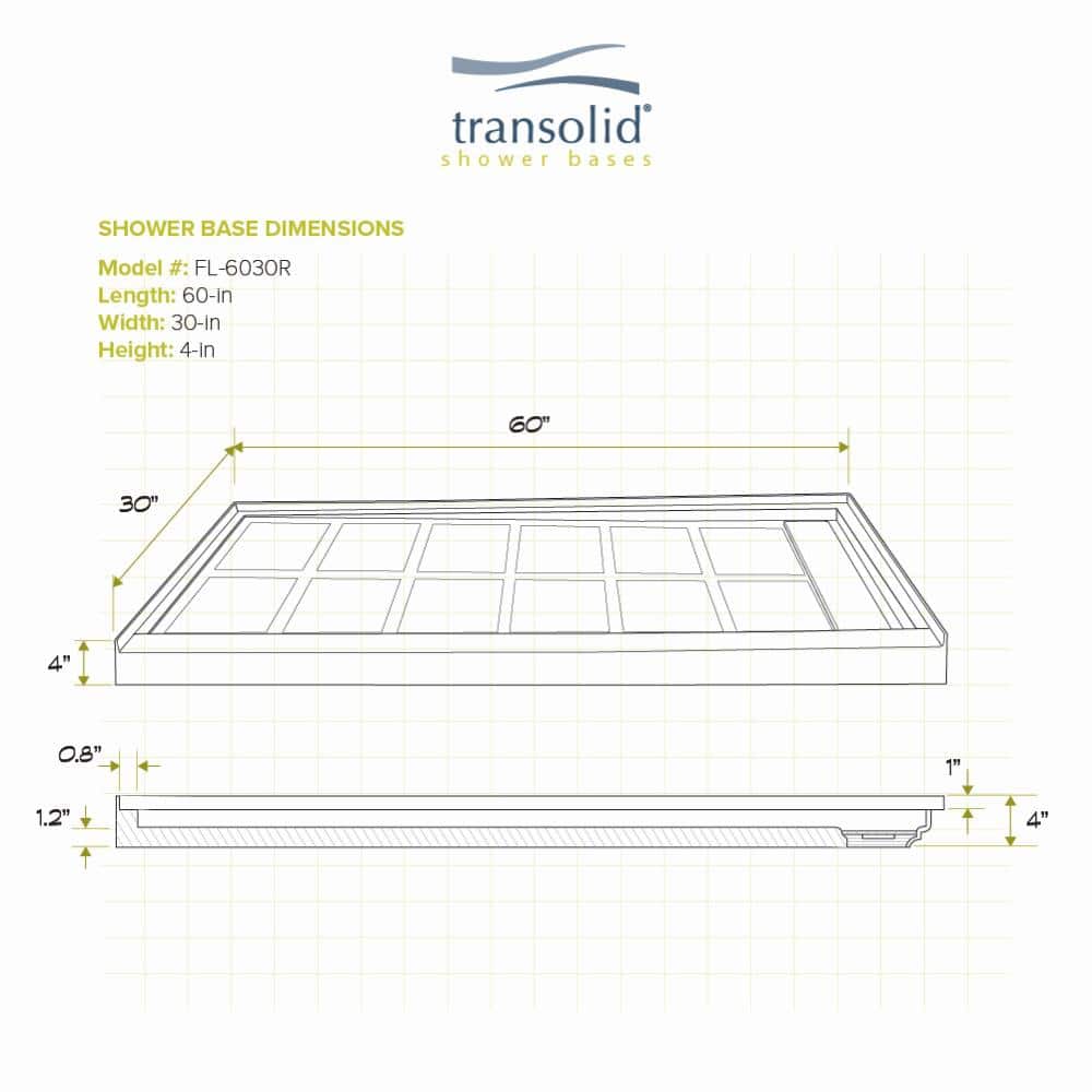 White 60'' x 30'' Resin Rectangular Shower Base with Right Drain