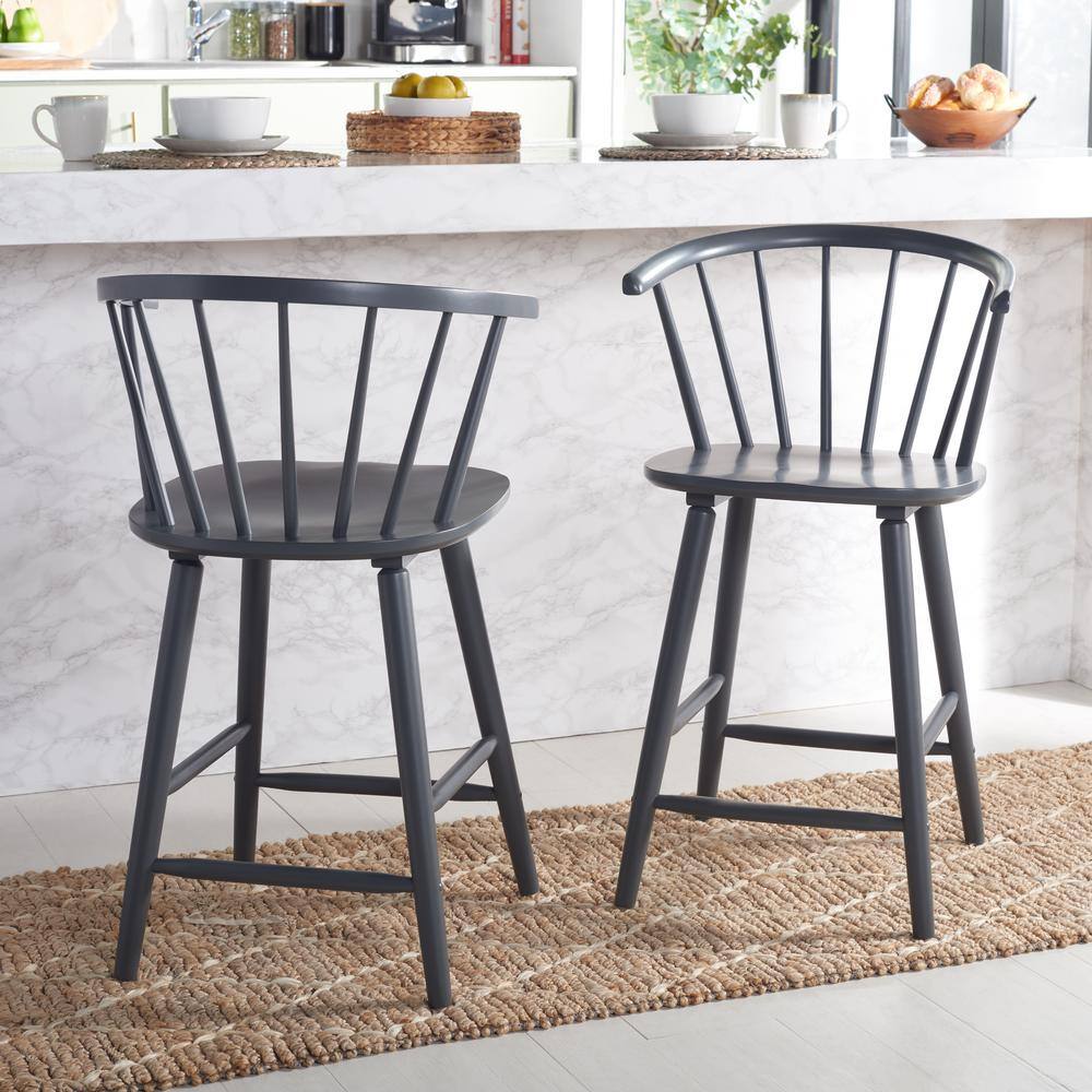 SAFAVIEH Blanchard 24 in. Grey Wood Counter Stool BST8506CSET2 The
