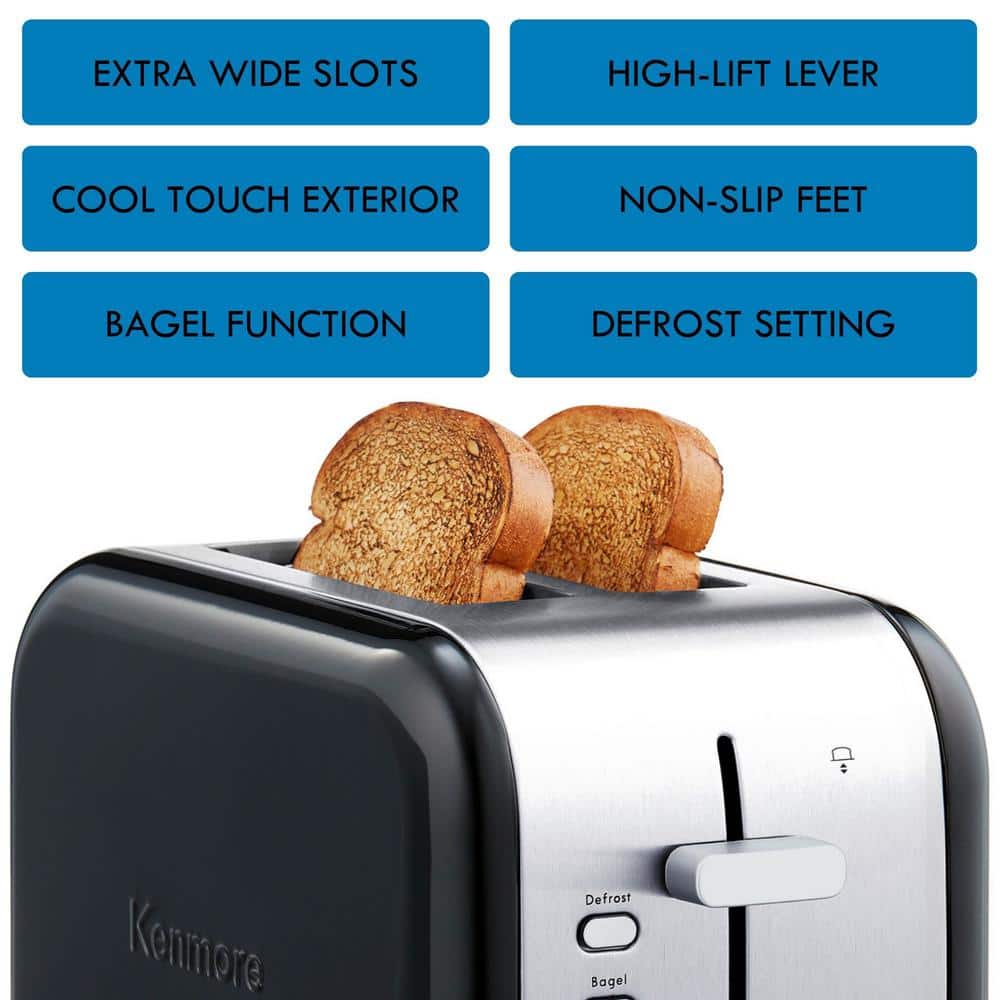 Kenmore Black Stainless Steel 2-Slice Wide Slot Toaster