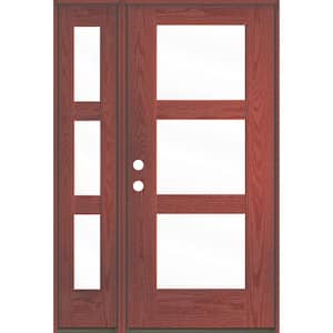 BRIGHTON Modern 50 in. x 80 in. 3-Lite Right-Hand/Inswing Clear Glass Redwood Stain Fiberglass Prehung Front Door LSL