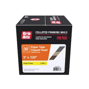 3 in. x 0.120 in. 30° Paper Collated Vinyl Coated Smooth Shank Clip-Head Framing Nails 2000 per Box