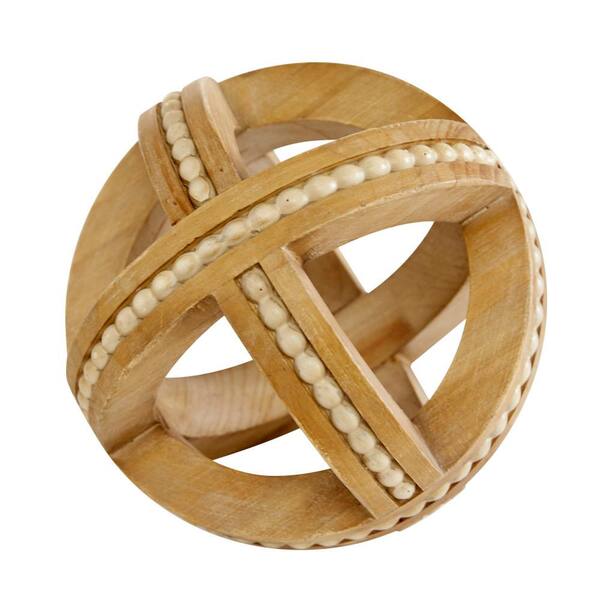 Litton Lane Light Brown Wood Handmade Beaded Geometric Sculpture