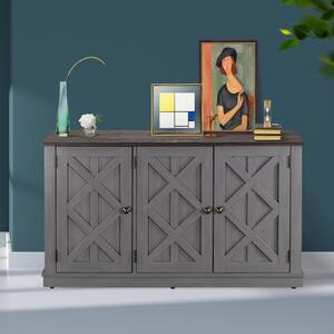3 Door Gray Barn Farmhouse Style Accent Cabinet for Storage