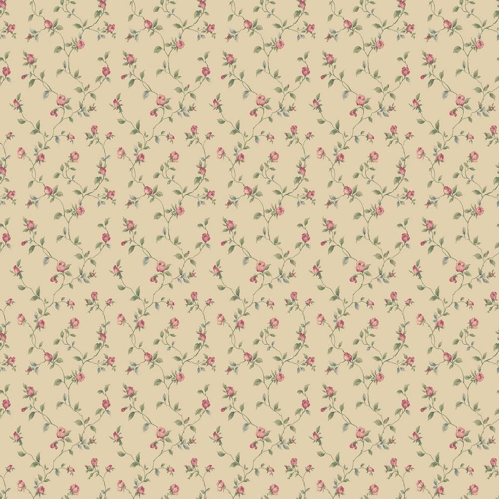 Miniatures 2-Red/Green/Cream Rose Bud Trellis Vine Design Matte Finish Non-