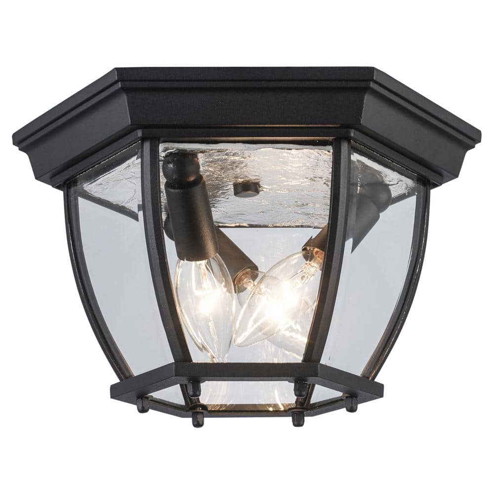 Angelus 11 in. 3-Light Black Outdoor Flush Mount Ceiling Light Fixture with Clear Glass price history on PriceWatchPro
