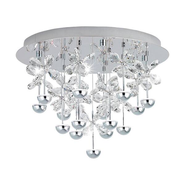 Eglo Pianopoli 19.69 in. W x 14.37 in. H Chrome Integrated LED Semi-Flush Mount with Flower Crystal Accents