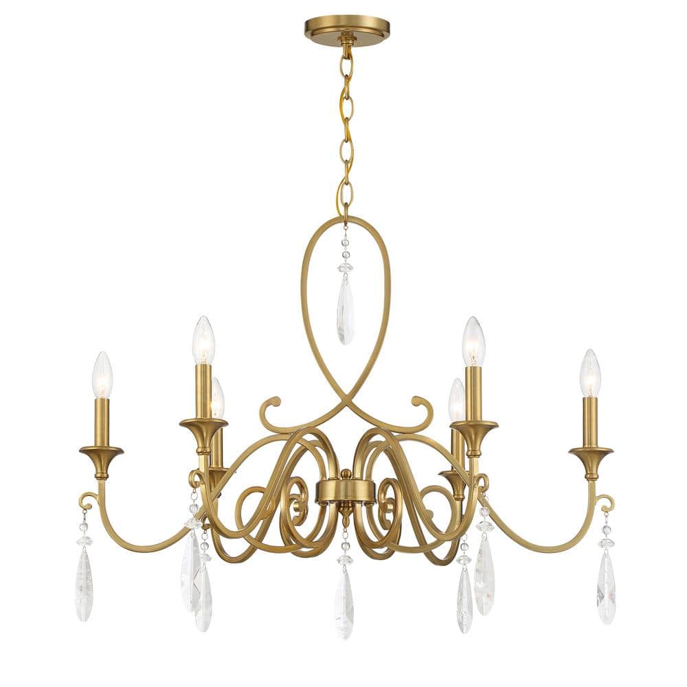 Fairchild Warm Brass 6-Light Chandelier with Crystal Drops