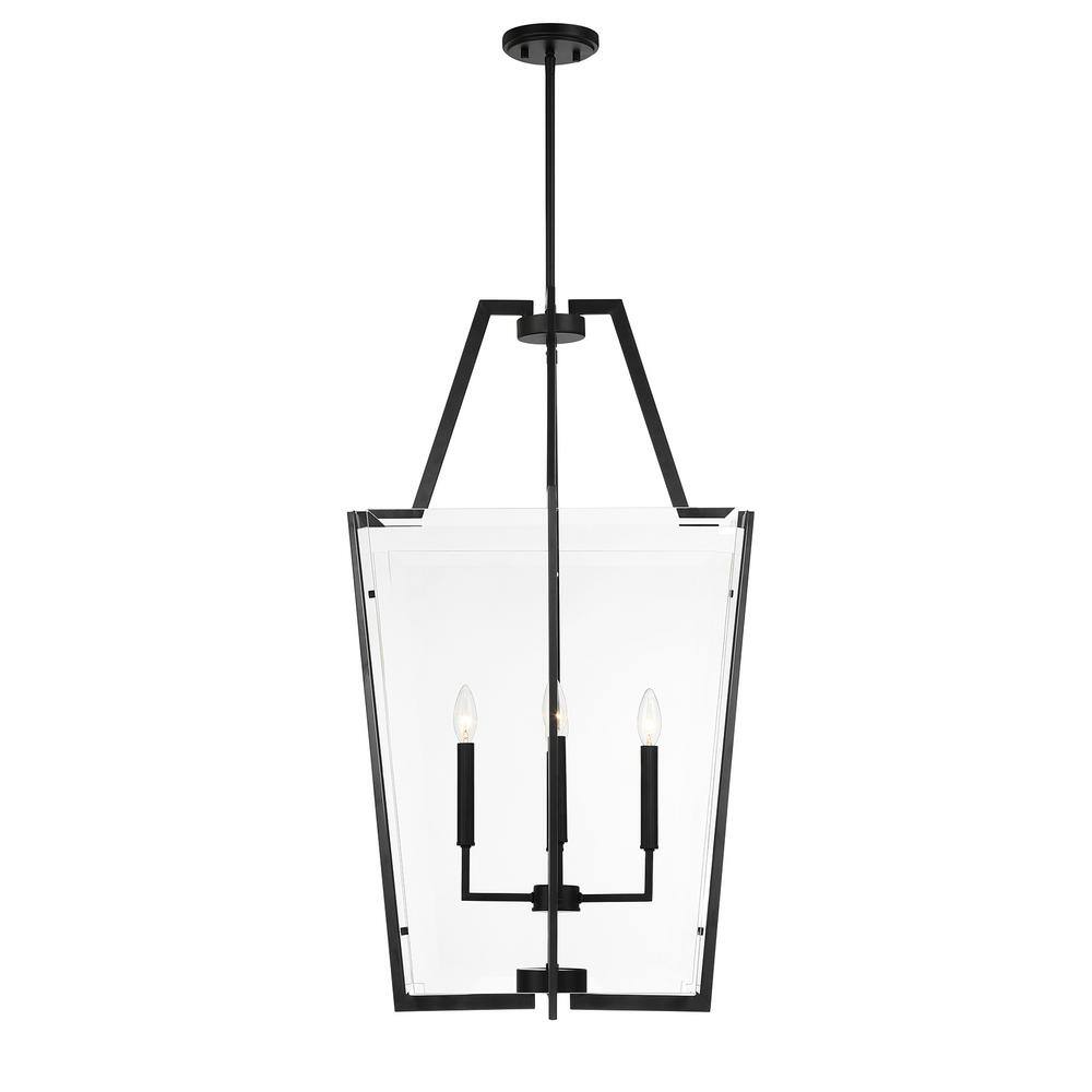 Matte Black 4-Light Pendant with Clear Beveled Glass Shade