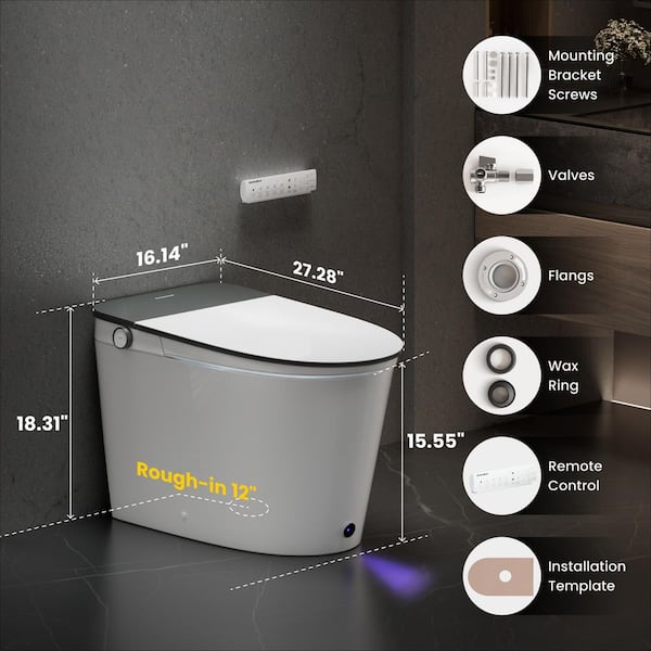 Elongated Electric Bidet Toilet 1.28 GPF in White with Auto Open Close, Foam Schield, Kid-Friendly, Auto Temp Control