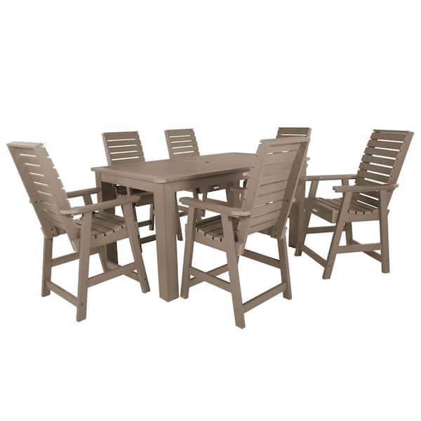 Weatherley Woodland Brown Counter Height Plastic Outdoor Dining Set in Woodland Brown Set of 6