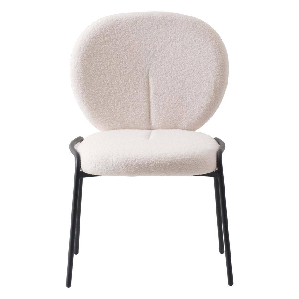 Celestial White Boucle Upholstered Side Chair with Black Metal Frame