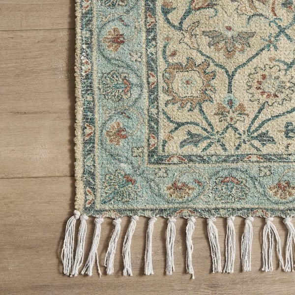 Chinille Fringe Machine Washable Green/Yellow 2 ft. x 4 ft. Floral Accent Rug