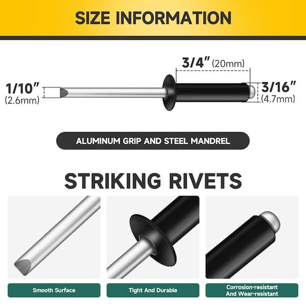3/16 in. x 3/4 in. Aluminum Blind Pop Rivets (180-Pack) with Steel Mandrel