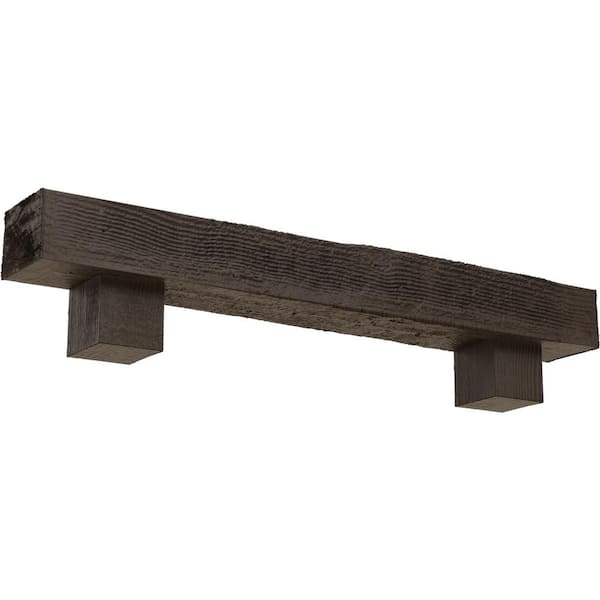 Ekena Millwork 6 in. x 6 in. x 6 ft. Rough Sawn Faux Wood Fireplace Mantel Kit with Alamo Corbels, Natural Honey Dew