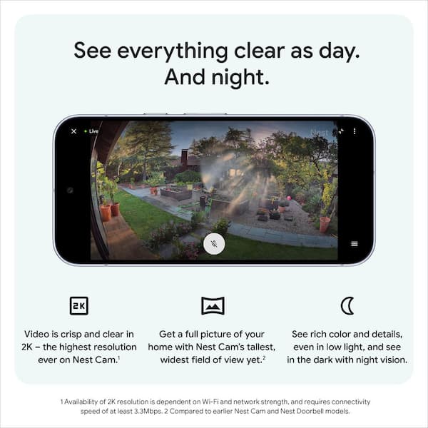 Google Nest Outdoor Smart Security Camera (Wired, 2nd Gen) - Snow