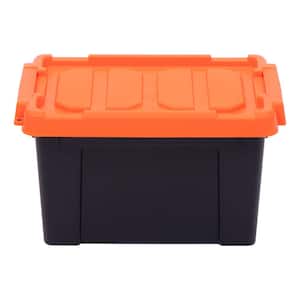 21 Qt. Stackable Storage Tote with Heavy-duty Orange Buckles/Lid in Black