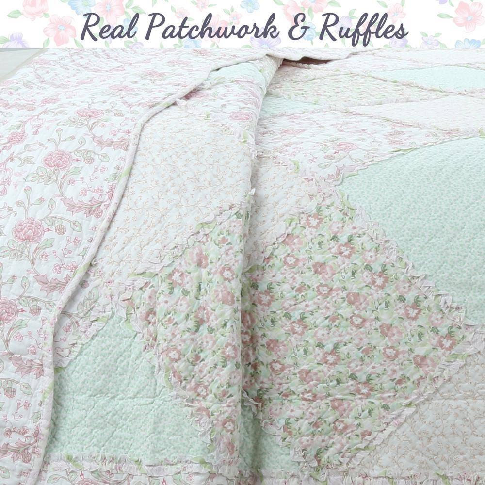 Pastel Floral Patchwork Cotton Reversible Queen Quilt Set