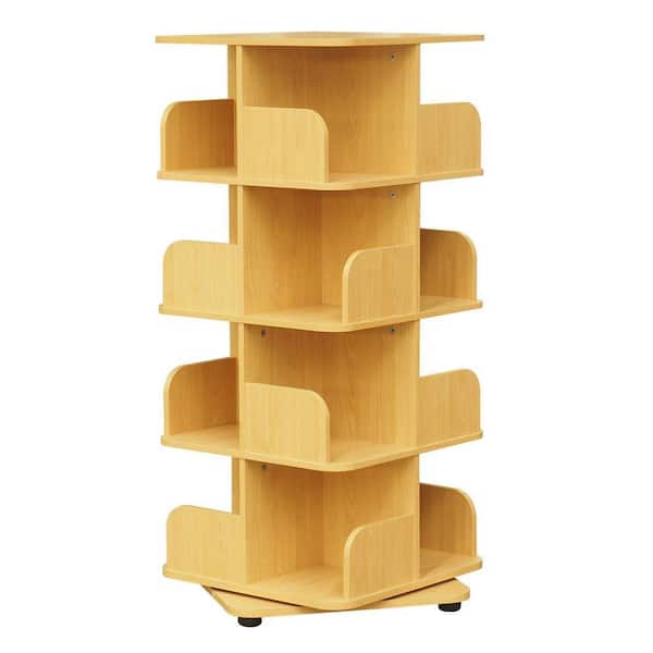 SignatureHome Hartwick 4 Tier Revolving Tall Bookcase, Natural Wood Dimensions:19 in.W x 19 in.L x 42 in.H
