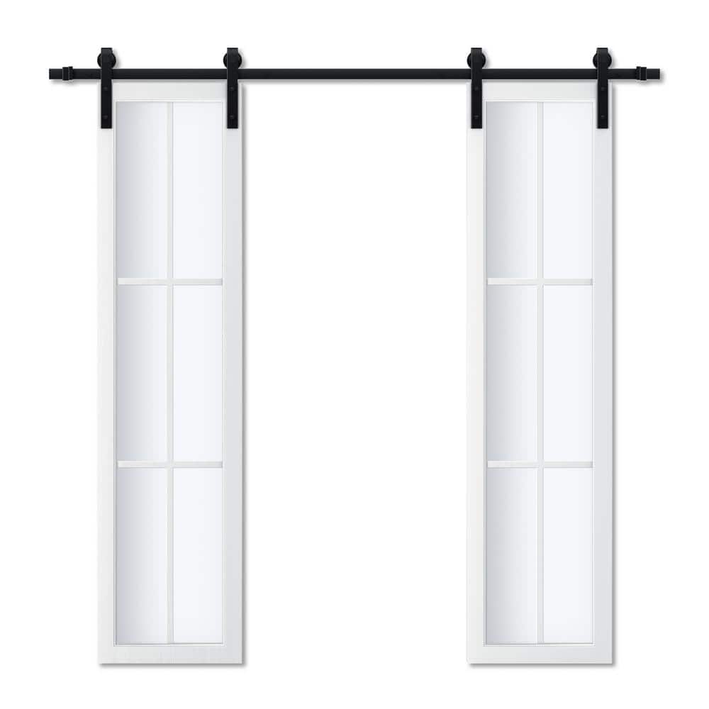42in. x 84 in. 6-Lites Tempered Frosted Glass and White Finished MDF Double Sliding Barn Door with Hardware Kit price history on PriceWatchPro