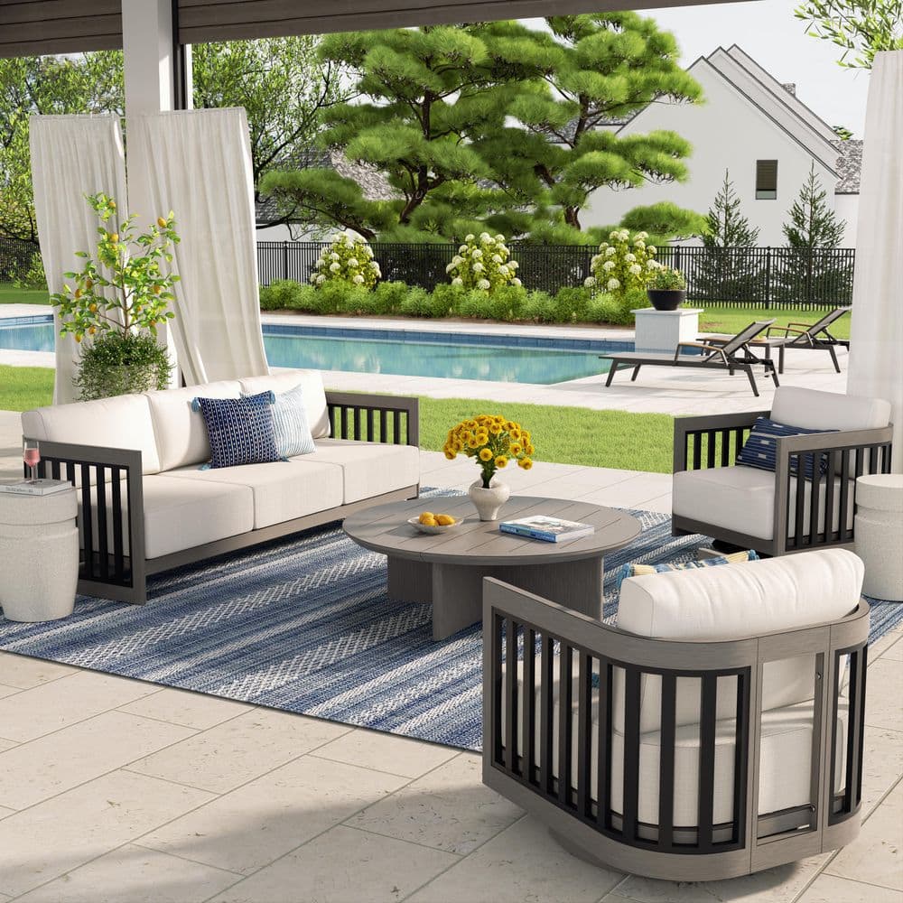 Sereno 4-Piece Gray Swivel Aluminum Outdoor Conversation Set with Cushion