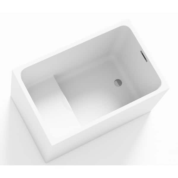 47.2 in. x 27.60 in. Soaking Bathtub w/ Seat: Spacious Rectangle Shape, Chrome Overflow and Pop-Up Drain in Gloss White