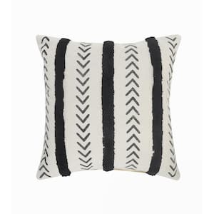 Herringbone Black / Cream Chevron Tufted Striped Cozy Poly-fill 20 in. x 20 in. Indoor Throw Pillow