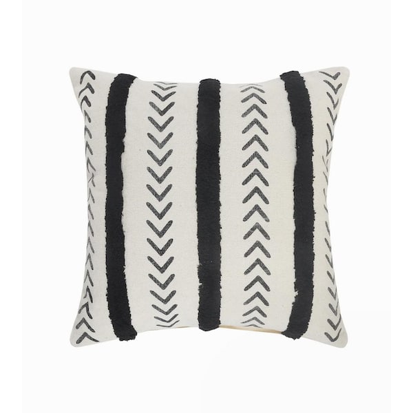 Unbranded Herringbone Black / Cream Chevron Tufted Striped Cozy Poly-fill 20 in. x 20 in. Indoor Throw Pillow