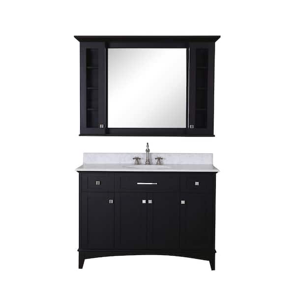 Water Creation Manhattan 48 in. Vanity in Dark Espresso with Marble Vanity Top in Carrara White and Matching Mirror