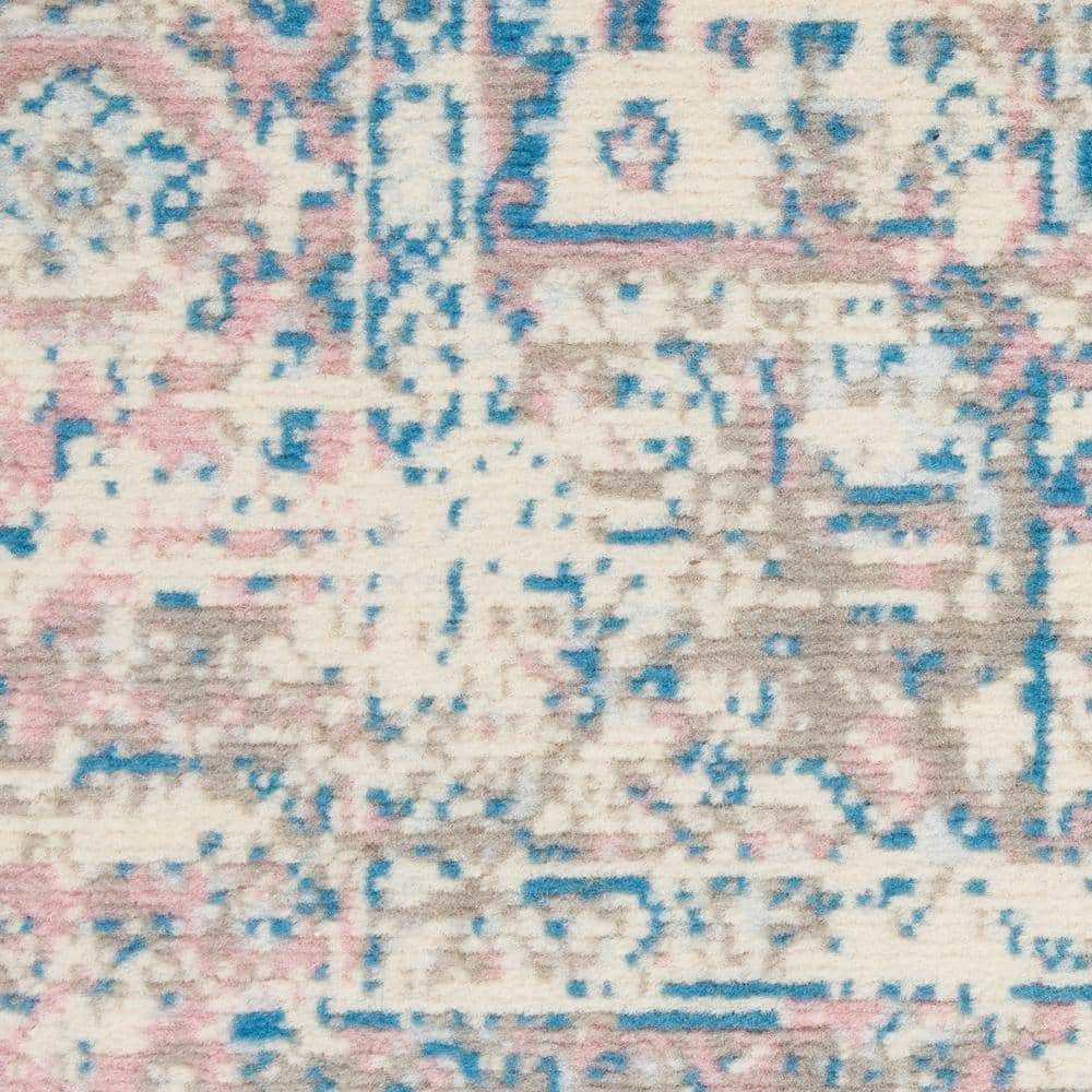 Ivory/Pink/Blue Hand-knotted Synthetic Medallion Area Rug